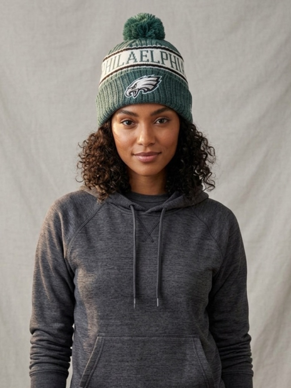 NFL Philadelphia Knit Pom Beanie in Dark Green and White